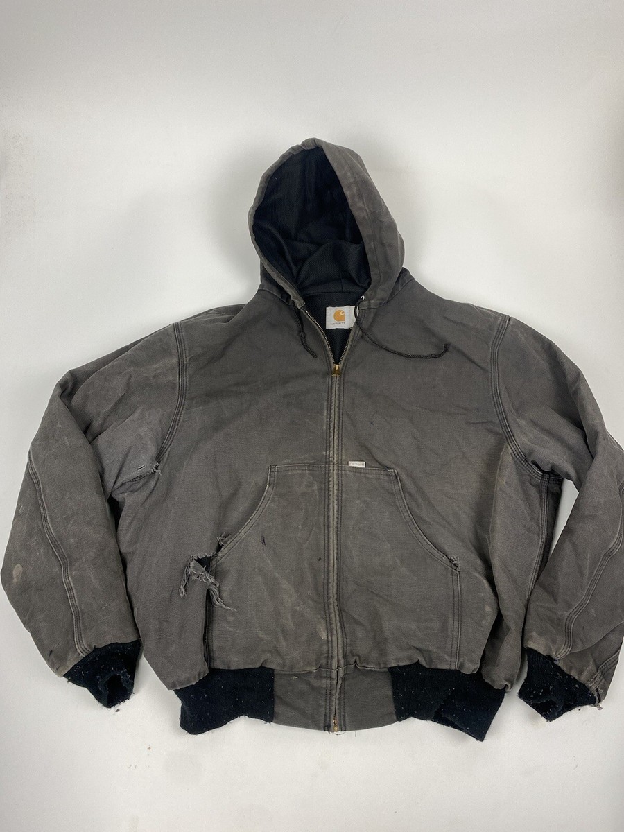 Vtg Distressed Worn Carhartt JR105 Jacket Mens XL Hooded Duck Mesh