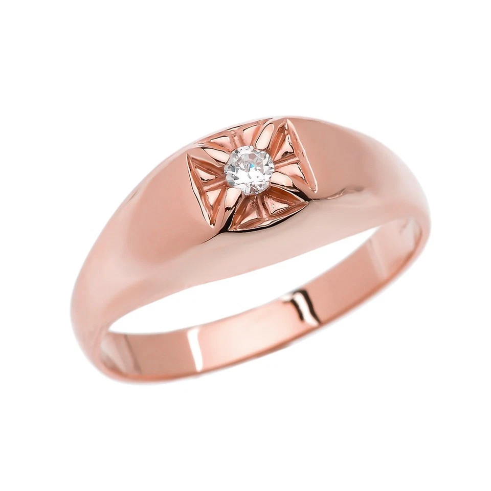 Solid Gold Diamond Men's Pinky Ring (Available in Yellow/Rose/White Gold) - Image 2 of 4