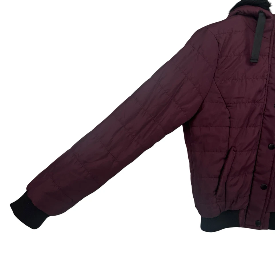 Jou Jou Junior Puffer Jacket Faux Fur Trimmed Hood Burgundy Size S - Image 4 of 4