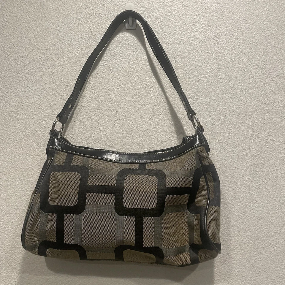 Y2K Nine West Shoulder Bag Purse Mod Geometric Square Monogram Black Taupe 2000s - Image 4 of 4