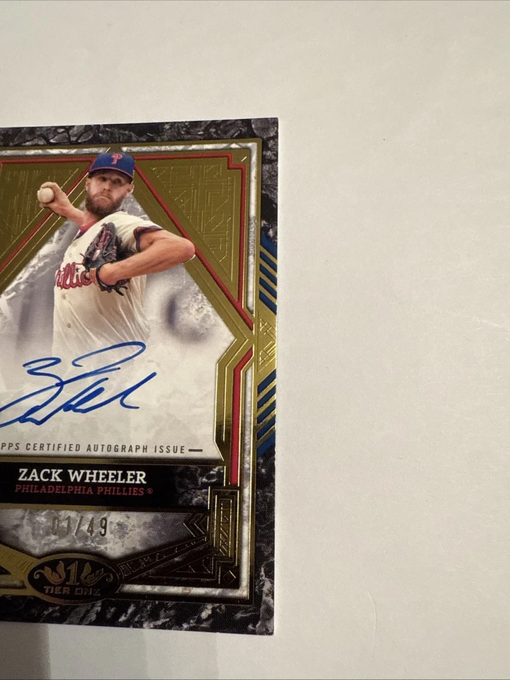 2025 Topps Tier One Zack Wheeler Gold Auto Variation/49 Phillies BA-ZW AU Foto 3 de 4