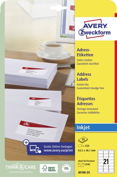 Avery Zweckform Inkjet Adress-Etiketten, 99,1 X 38,1 Mm-image