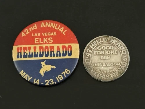Vintage ‘76 Las Vegas Helldorado Days Good For One Nip .999 Silver Coin W Button