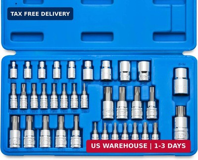 Neiko 10070A Torx Bit Socket and E-Torx Star Socket Set | 35-Piece Set, S2 and C