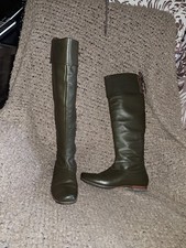 JOHN FLUEVOG-Over Knee-DK Green/Brown Leather-Zip-Pirate Style-Sz 6.5-Excellent
