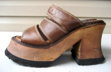 London Underground Platform Sandals Wood Leather Retro Chunky 90s Size 8