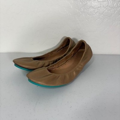 Tieks Shoes Womens Size 8 Gold Leather Ballet Flats Foldable Teal Sole