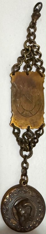 Watch fob: Cattle-ranching theme, ANTIQUE, brass, unusual (Lot #269)
