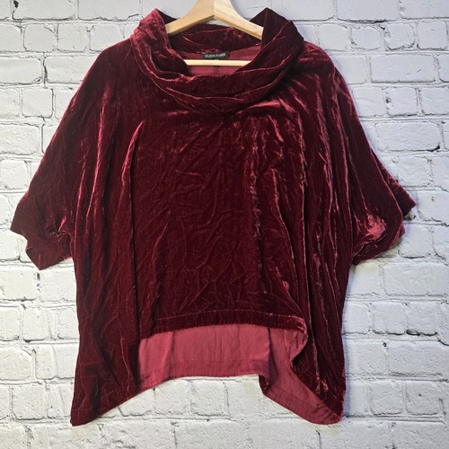 Eileen Fisher Crushed Red Velvet Mock Neck Short Sleeve Silk Blend Top Small - Picture 2 of 9