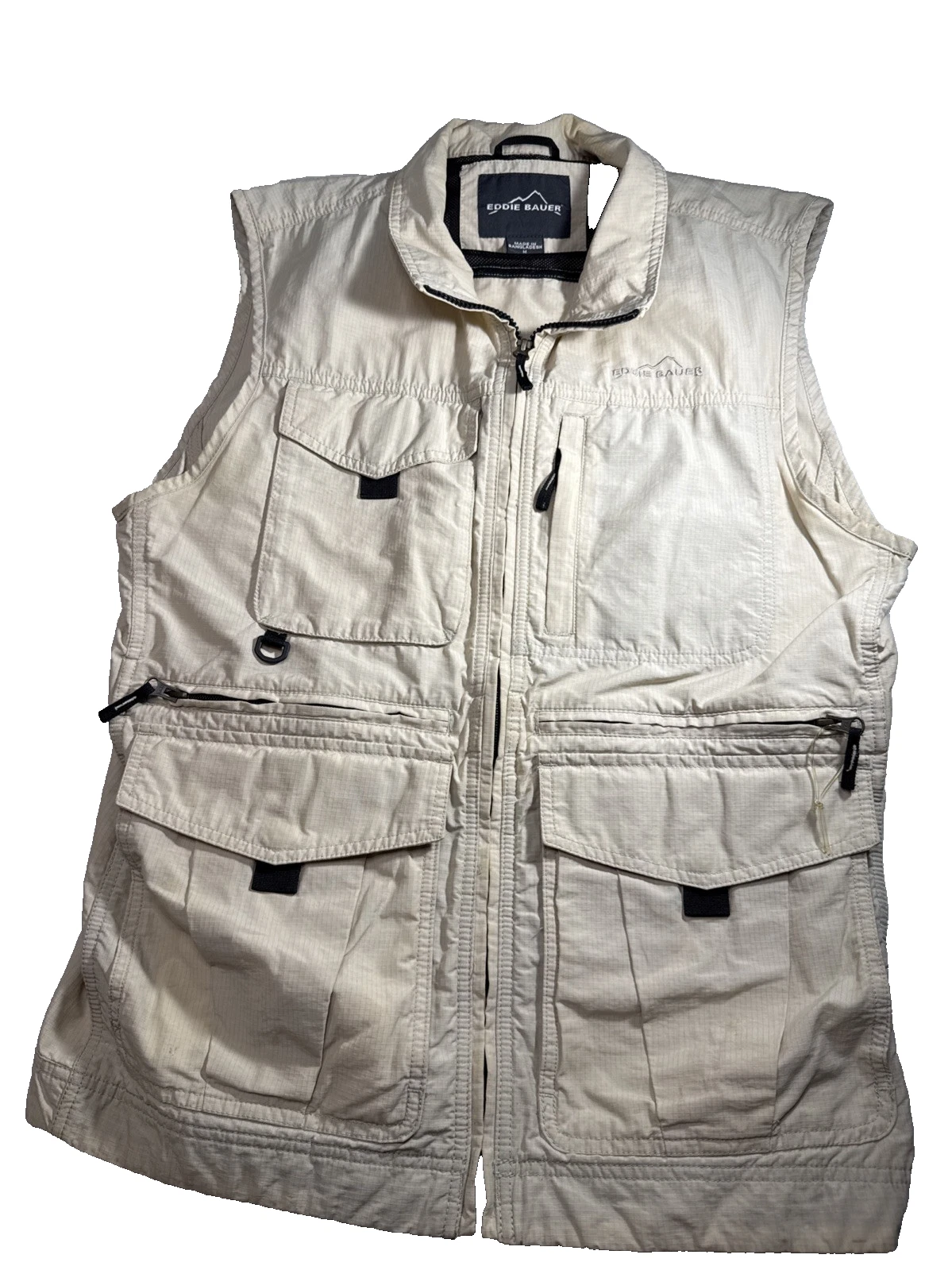 Eddie Bauer Vest Mens Med Beige Fishing Hunting Photography Utility Outdoors