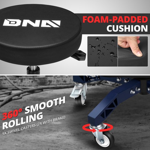 18.4"-23.6" Adjustable 300lbs Mechanics Roller Seats Blue Painted Tool Tray Seat - Picture 3 of 7