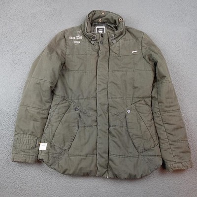 G Star Raw Denim 3301 Jacket Womens Medium Green Canvas Quilted Puffer Insulated