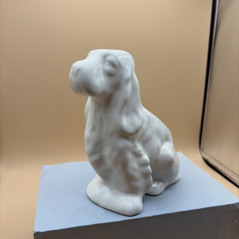 Vintage Glazed Ceramic Off White Cocker Spaniel Dog Planter.