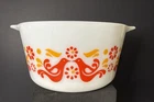 Vintage Pyrex 473 1 Qt Casserole Dish Friendship Orange Red Birds Flowers