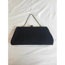 Vintage Black Fabric Evening Clutch Bag Gold Chain Strap Kiss Lock Formal Purse