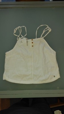 ROXY Damen Trägertop Top NEU mit Etikett Weiß  Creme L Leinen Baumwollmischung