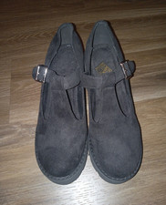Women  s Black Faux Suede Block Heel Buckle Strap Round Toe Size 7