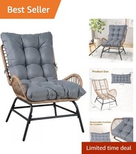 Outdoor Rattan Garden Chair - Wicker Lounge Armchair with Soft Cushion Gray