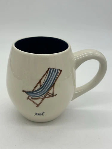 Rae Dunn Striped Beach Chair REST Barrel Style Blue Interior Coffee Mug Magenta