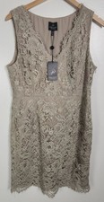 Adrianna Papell Women's Sz. 16 V Neck Lace Sheath Sleeveless Dress In Taupe NWT