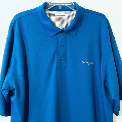 Columbia PFG Polo Shirt Mens XL Blue Omni Shade Vented Short Sleeve Fishing - Picture 2 of 7