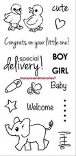 Fiskars Clear Stamps TEENY TINY Baby, Girl, Boy, Welcone, Special Delivery