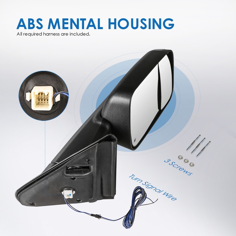 02-09 Dodge Ram 1500 2500 3500 Side Tow Mirror with Power Operation Heated Flip-up Convex Glass Right