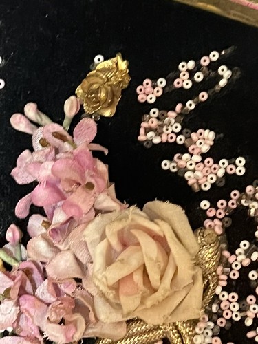 Vintage 50s Textured Beaded Ribbon FLORAL ROSES Beautiful - Picture 8 of 10