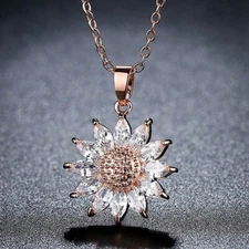 Gold/Silver Color Sunflower Simulated Diamond Crystal Elegant Necklace - New