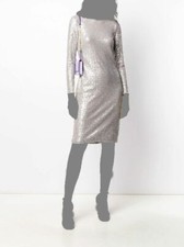 $255 Ralph Lauren Women's Gray Sequined Long Sleeve Draped Sheath Dress Size 14