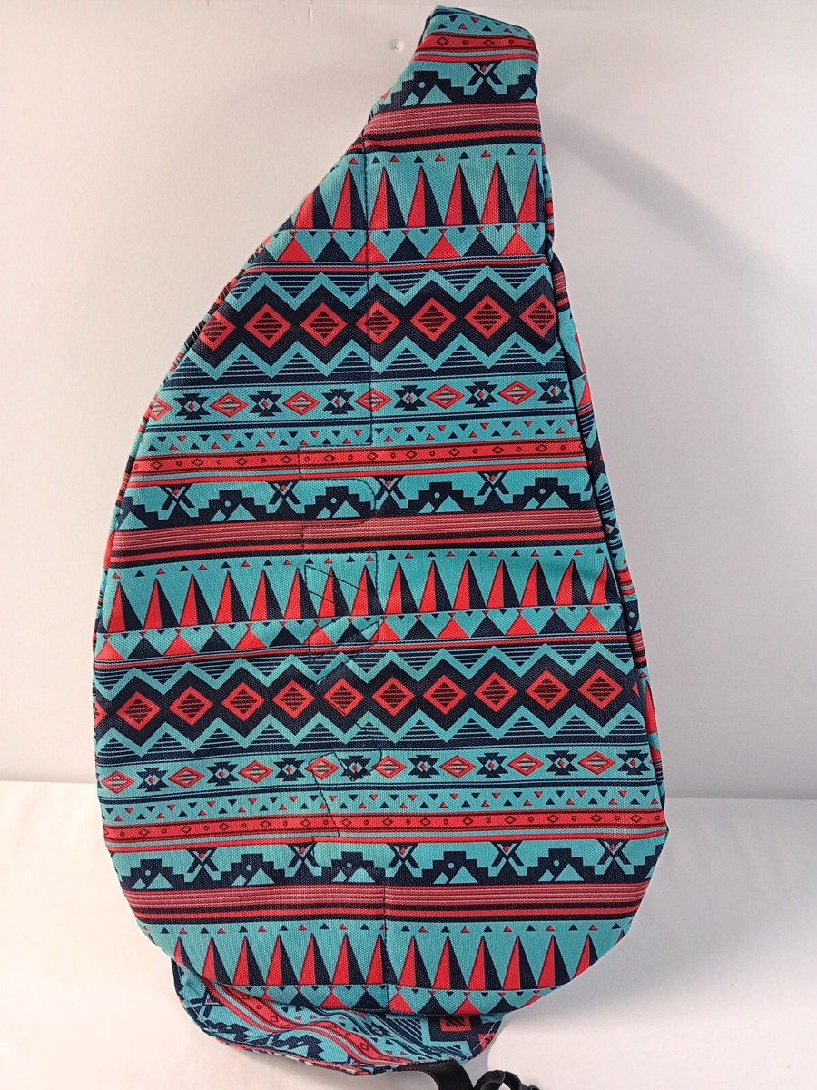 Kavu Navy Aztec Print Sling Backpack with Red and Teal Accents NWOT Conceal Carry Aztec Indie Canvas Sling Backpack Purse  main image 2