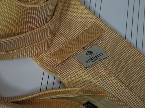 Cravatta Borrelli Napoli raccolta oro cesto intreccio 60 x 3 7/8 fatta a mano in Italia - Foto 3 di 3