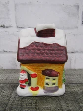 Vtg Ceramic Santa Candy Cane Gingerbread House Tea Light Candle Holder Christmas