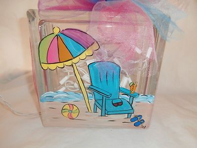 Hand Painted 8 X 8 Lighted Glass Block In Beach Chair And Umbrella Design Ebay