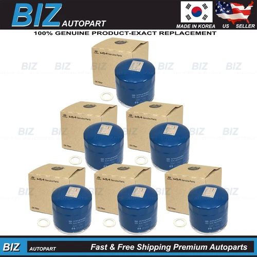 ⭐GENUINE OEM⭐6PACK Oil Filters w/ Washers for Genesis Hyundai Kia 26300-35505