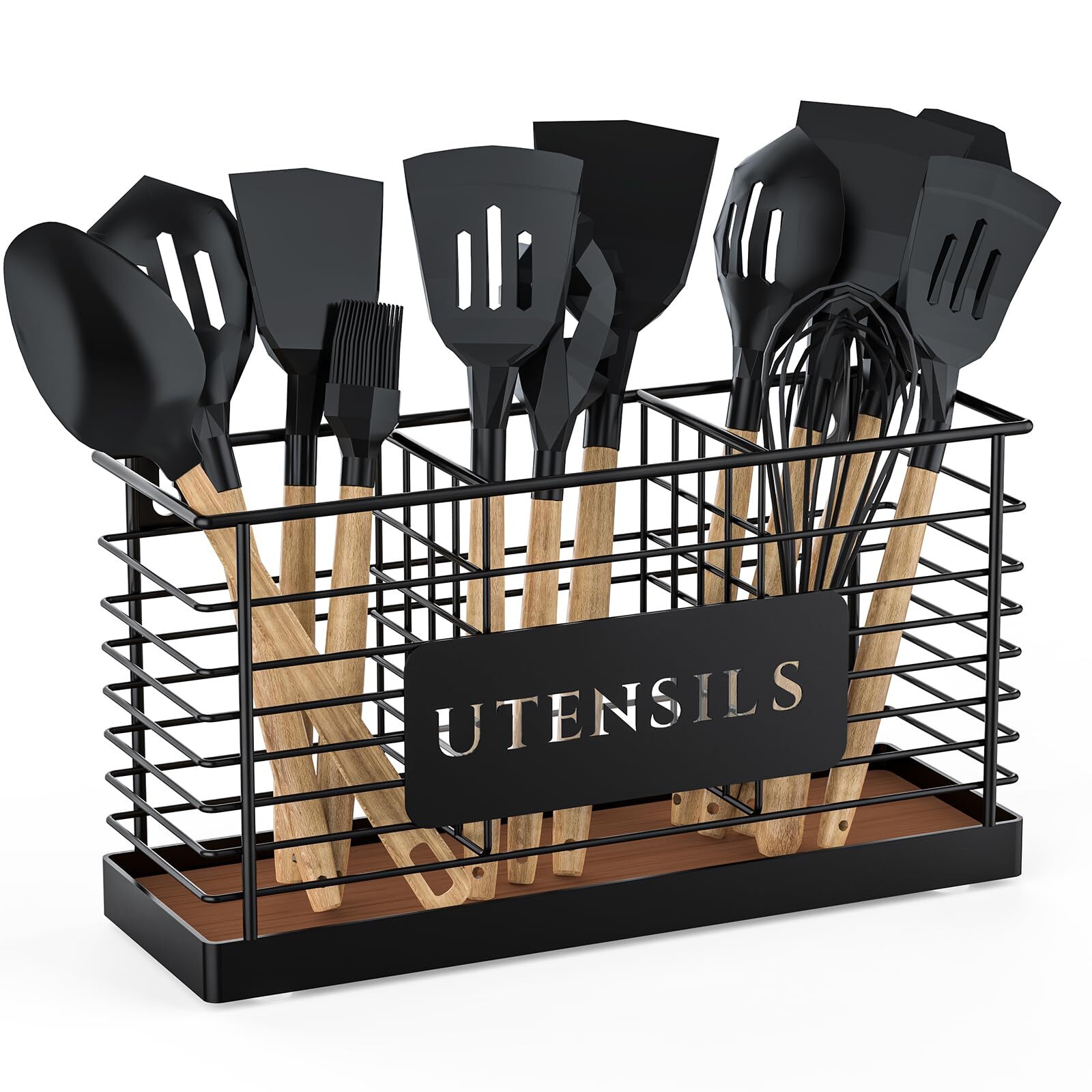 Utensil Holder for Kitchen Counter Large Black Metal Cooking Utensil Organize...