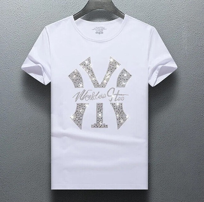 New Men Luxury Rhinestones Fashion T-Shirt High Quality Black
