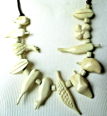 Collier Ethnique Vintage En Cuir Marron Et Ivoire - Ancien, à Peaufiner - Pièce Unique #615
