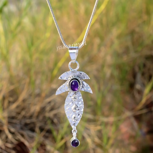 Pendentif En Argent Sterling 925 Avec Améthyste - Pierre Naturelle Verte - Certifié AGI - Neuf Sans Emballage