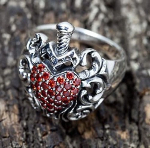 ANELLO DA DONNA IN ARGENTO STERLING 925 CUORE ROSSO AMORE ANELLO DA SPOSA GOT... - Immagine 4 di 4