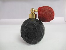 Botella de perfume redonda negra Irice vintage con diseño rosa, vacía, 316-P
