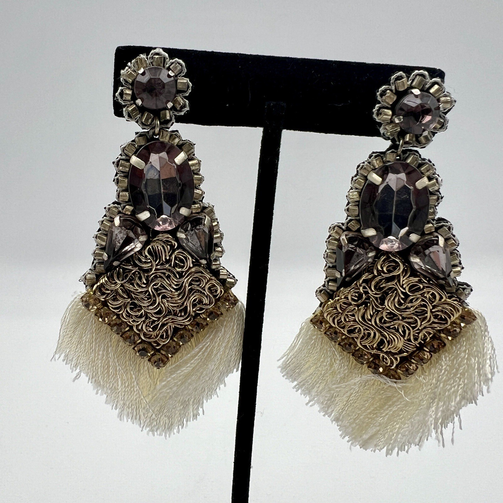 Dangle + Drop Earrings Rhinestone Fabric Fringe F… - image 4