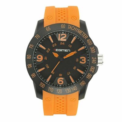 NEW Regimen 37RW2040 Men's Stealth Black Alloy Orange Rubber Sport Watch RW2040