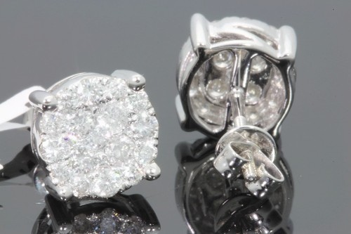 10K WHITE GOLD 1.25 CARAT MENS WOMENS 9 mm 100% GENUINE DIAMONDS EARRING STUDS - Picture 2 of 3
