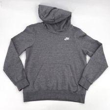Nike Sweater Womens Small Gray Funnel Neck Hooded Hoodie Logo Swoosh Pullover