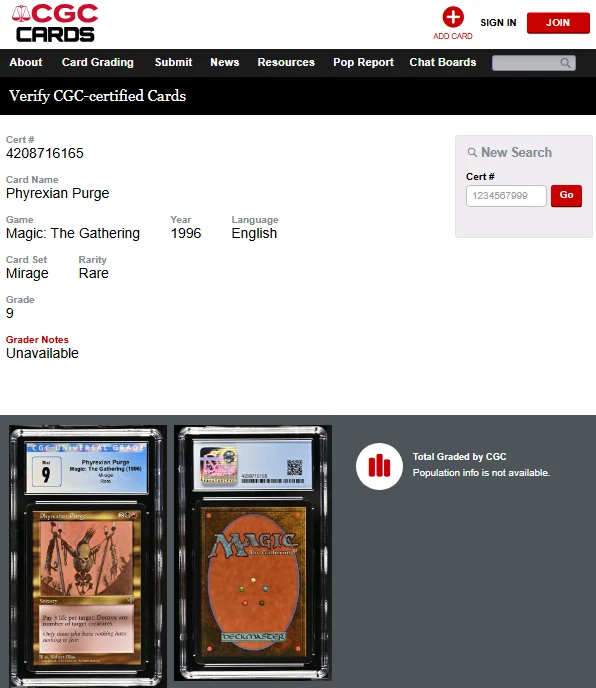 1996 MTG Magic The Gathering Mirage Phyrexian Purge Vintage Rare CGC 9 Mint - Image 3 of 3