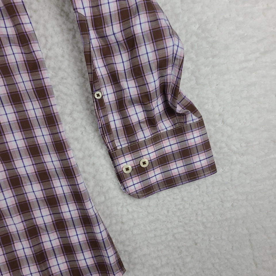 Camisa de vestir Peter Millar para hombre XL azul marrón rosa a cuadros 100 % algodón abotonada Foto 2 de 4