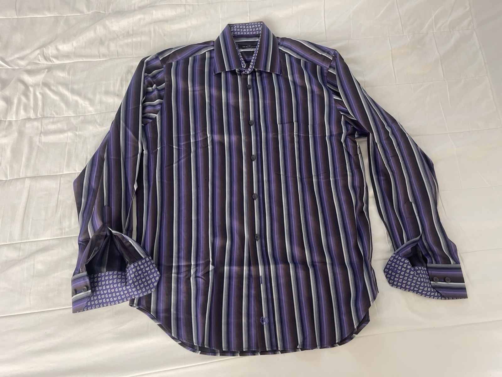 Bugatchi Uomo Men's Long Sleeve Button-Up Shirt Purple Pattern, Medium