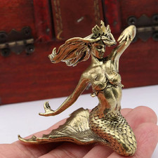 Solid Brass Mermaid Small Statue Beauty Miniatures Figurines Desktop Decoration