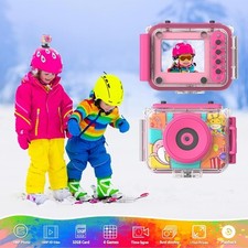 Waterproof Kids Camera 12MP 1080P w/ 32GB, 180 Rotatable, Pink, Age 3 12